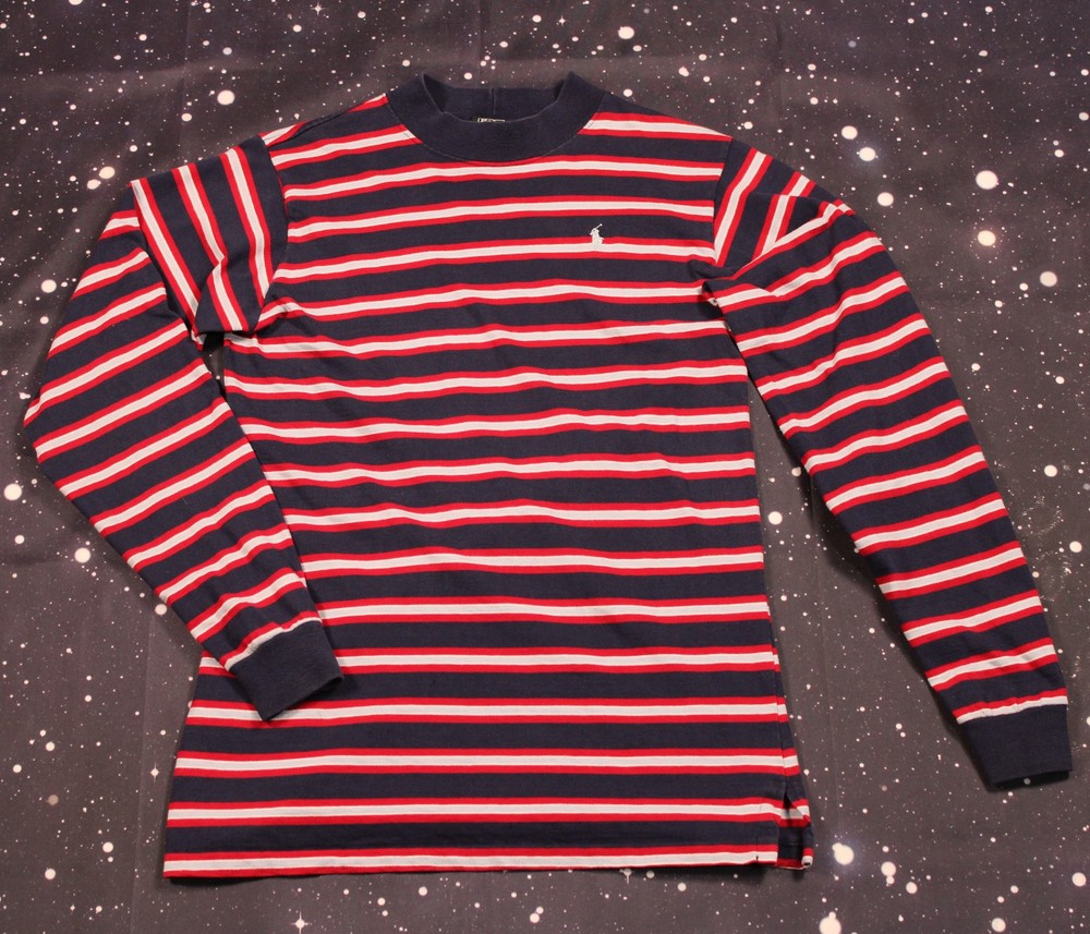 Vintage Polo Ralph Lauren Red & Blue Striped L/S T-shirt – Large – Made in USA
