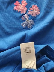 Express Blue & Pink Floral Embroidered T-Shirt Large Pima Cotton
