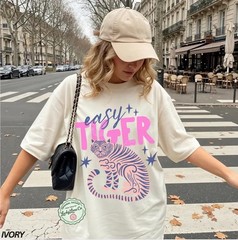 Easy Tiger Graphic Tee Trendy Pink Tiger Shirt Aesthetic Animal Print Graphic