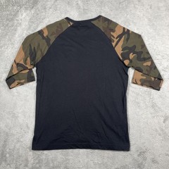 CSG Shirt Mens Medium Black Camo Raglan 3/4 Sleeve Baseball Tee Crew Neck Casual