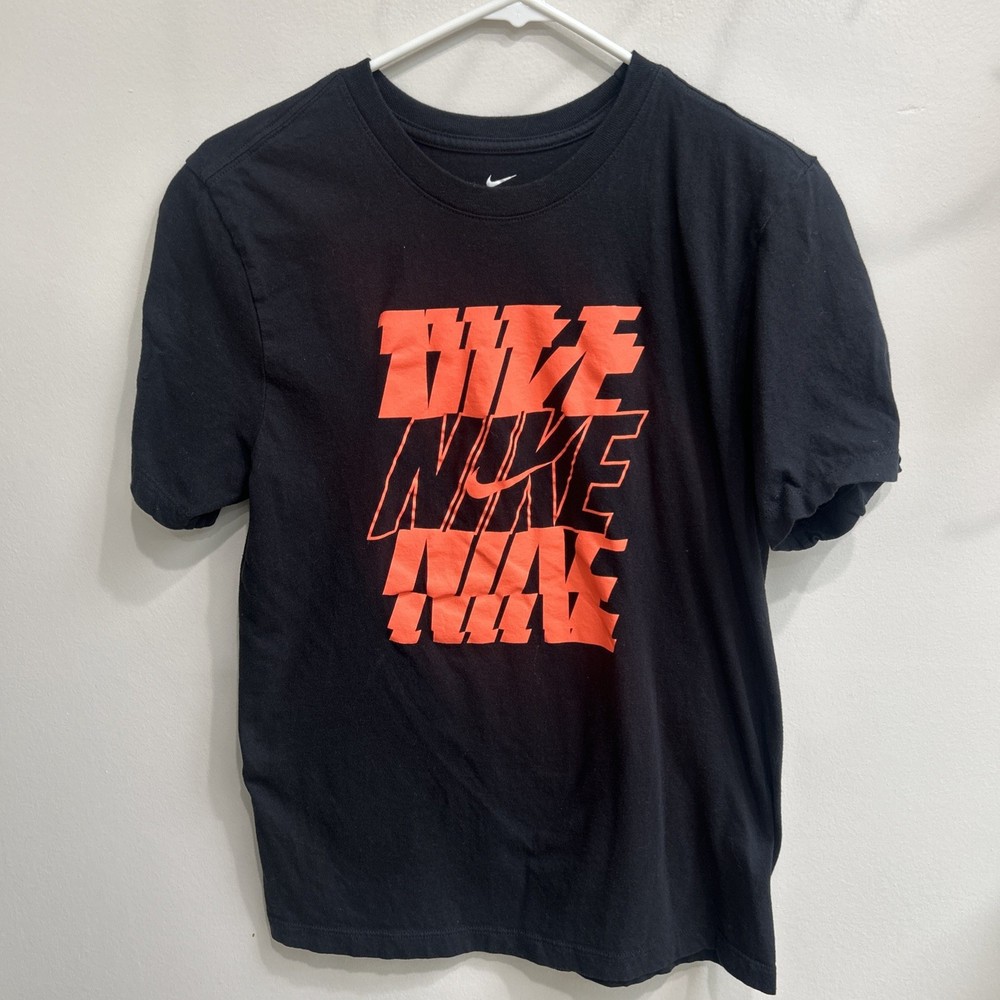 Nike Men’s Black T‑Shirt Bright Orange Graphic Logo Tee Size S