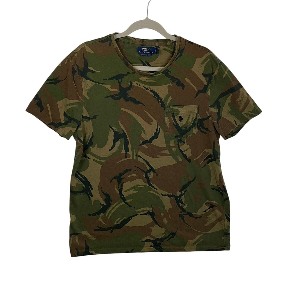 Polo Ralph Lauren Mens Camo Pocket T-Shirt Custom Slim Fit Green Brown Large