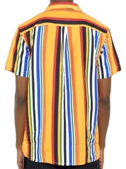 Weiv Of Los Angeles Brilliant Colored Stripe Short Sleeve Button Shirt Mens 2XL