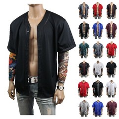 Mens Baseball Plain Jersey T-Shirt Button Sports Fashion Casual Shirt & Jacket
