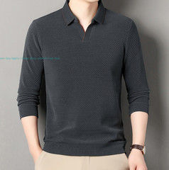 New Basic Turn-Down Collar T-Shirts Men’s Casual Long Sleeve Vintage Buttom Tops