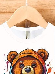 2024 Summer Trendy Men’s T-shirt – Cool Bear Pattern, Soft Polyester Fiber, Roun