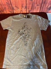 Akinz Hand-Printed Octopus & Ship Design T-Shirt Gray Crew Neck organic tee