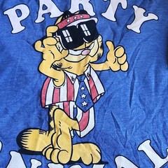 Homage Men’s Blue Garfield Party Animal Graphic Crew Neck Tee Short Sleeve S