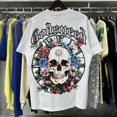 Godspeed Floral Skull Skeleton Vintage Streetwear Graphic Tee T-Shirt