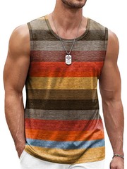 Mens Retro Striped 3D Printed Tank Top Quick Dry Sleeveless Summer Beach Gift