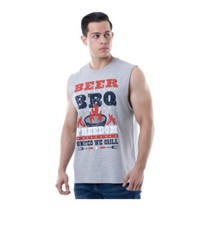 Way To Celebrate Men’s Gray Americana Graphic Beer BBQ United Muscle Tank Top