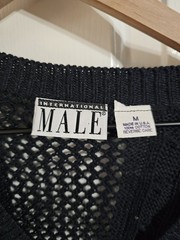 International Male M Sweater Black Cotton Cable Knit Archival Rare Y2K V-Neck