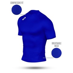 Nxtrnd Men’s Turtleneck Compression T-Shirt, Short Sleeve Mock Neck (Blue, Me…