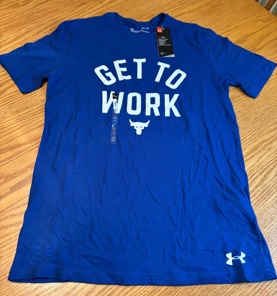 NEW UA Project Rock – Get To Work Blue Brahma Bull Under Armour T-Shirt Small