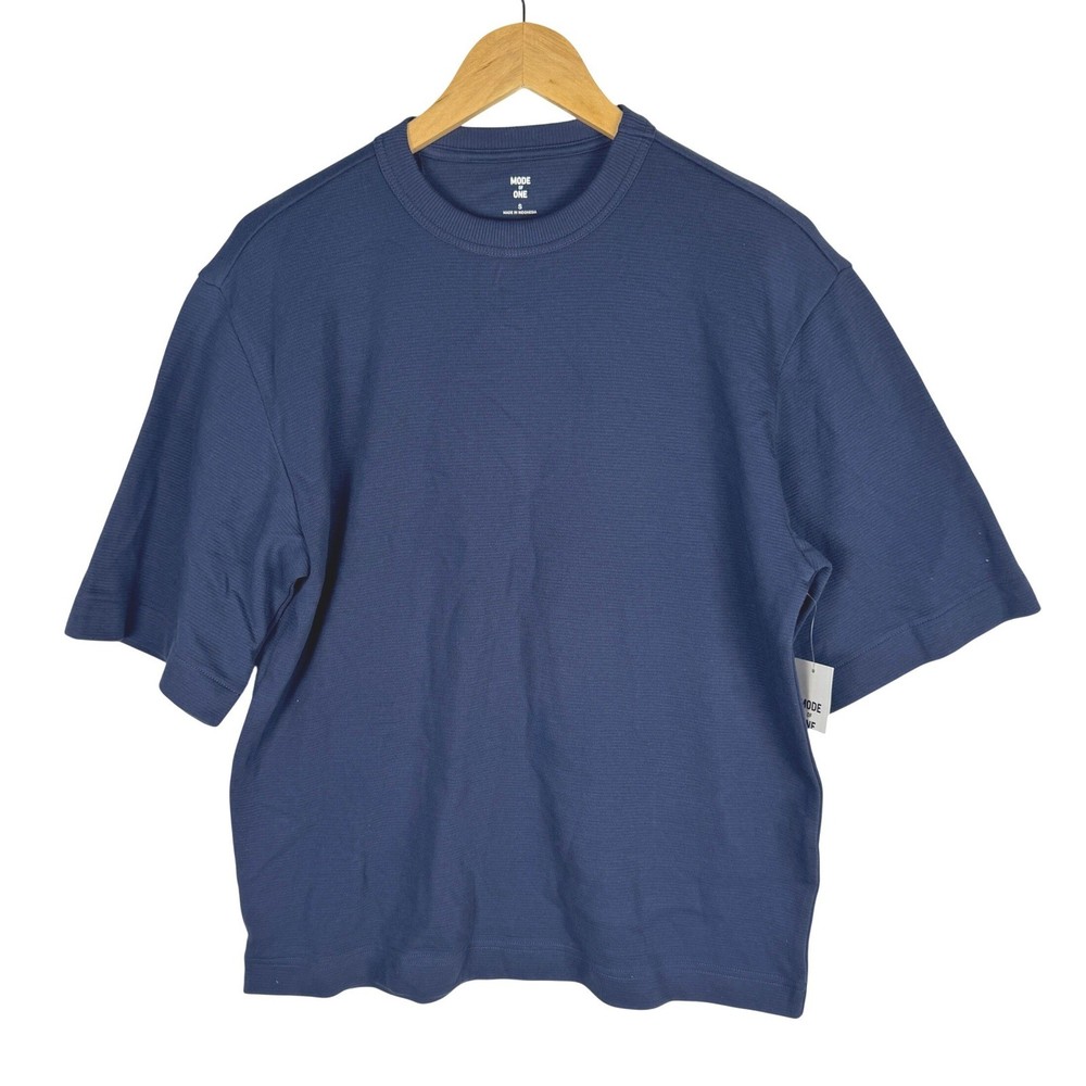 Mode of One Ottoman Tee Caspian Waters Blue Relaxed Fit Textured T-Shirt S NEW