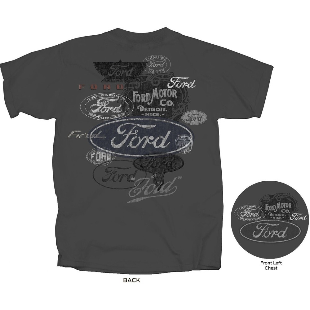Joe Blow T’s Ford Motor Co All Over Logos Men’s Charcoal Gray T-Shirt Emblems