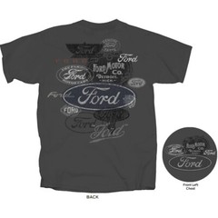 Joe Blow T’s Ford Motor Co All Over Logos Men’s Charcoal Gray T-Shirt Emblems