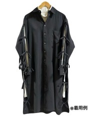 NOT CONVENTIONAL Slit Ribbon Shirt Black Free Size Unisex