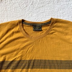 Casa Moda Couture Mustard Yellow Greek Geometric Stripe Pattern T-Shirt Mens 2XL