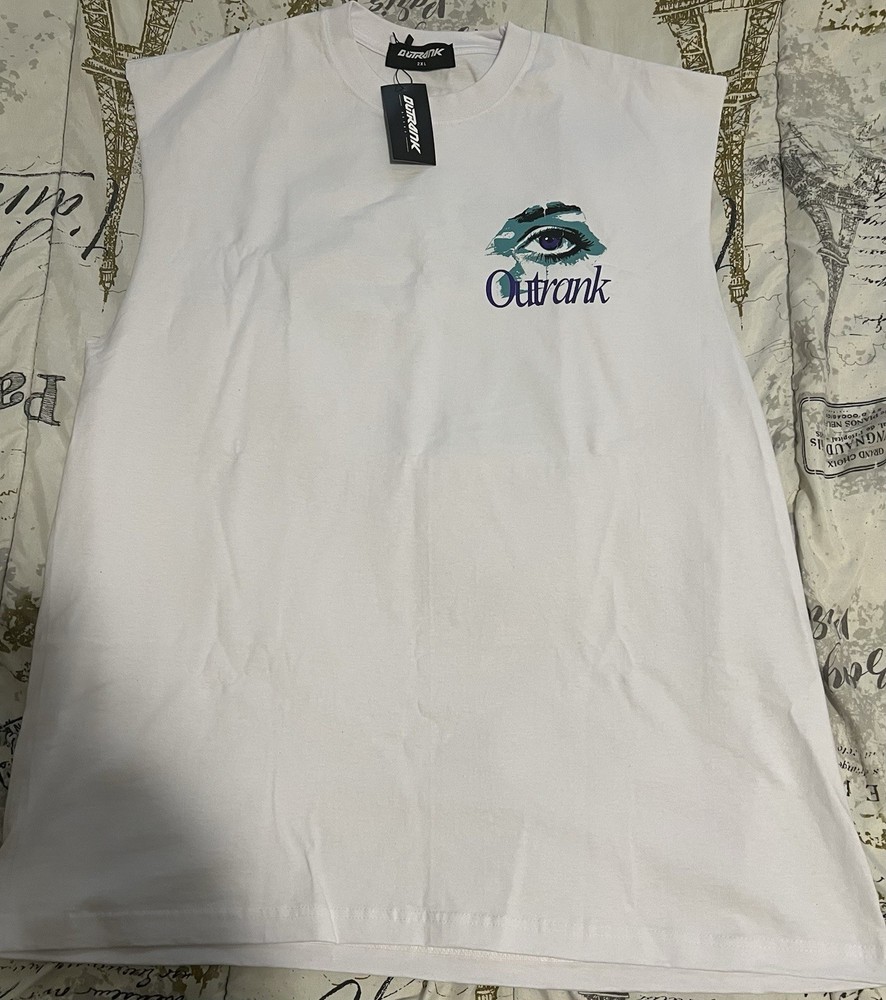 Outrank Brand- Sleeveless White Tee “(2025 Jordan 5 GRAPE” ) Mens Sz 2XL New!