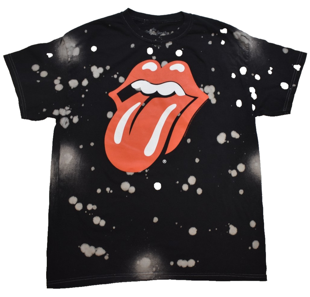 The Rolling Stones Tongue Logo Adult Black Bleach Wash Shirt New Large