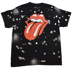 The Rolling Stones Tongue Logo Adult Black Bleach Wash Shirt New Large