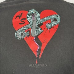 All Saints Shirt Mens Medium Black Oversized Snake Heart Tee Organic Cotton Gym