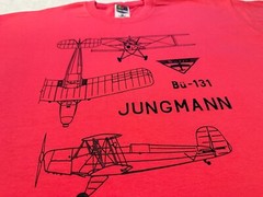Vintage 1990s 90s Bucker Bu-131 Jungman Airplane Graphic Design T-Shirt, XL NEW