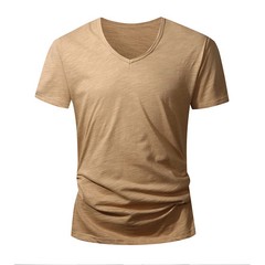 Men 100 % Cotton V Neck T Shirt Casual Summer Beach Gym Fitness Sports Tee Gift