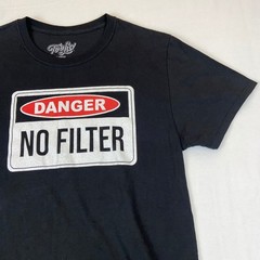 Tee Luv T-Shirt Mens Large Black Danger No Filter Graphic Short Sleeve Cotton