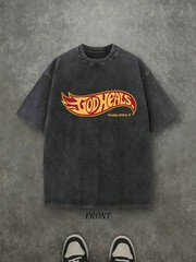 God Heals Vintage Washed Christian T-Shirt, Single-Sided Printed Scripture 230gs