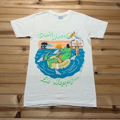 Vintage 80s Bahamas Swimming Don’t Worry Be Happy Alligator Shark T-Shirt Medium