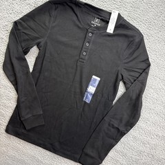 George Shirt Mens XS Black Long Sleeve Thermal Henley Stretch Knit