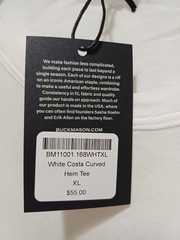 Buck Mason XL Mens White Costa Curved Hem 100% Cotton Crewneck Tee Made USA New
