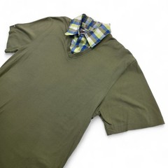 Akoo Run Alone Olive Green V-Neck Shirt Plaid Collar XL Streetwear Retro