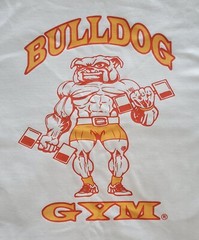 Bulldog Gym Old School Bodybuilding White / Red / Vintage Gold Ringer T-Shirt
