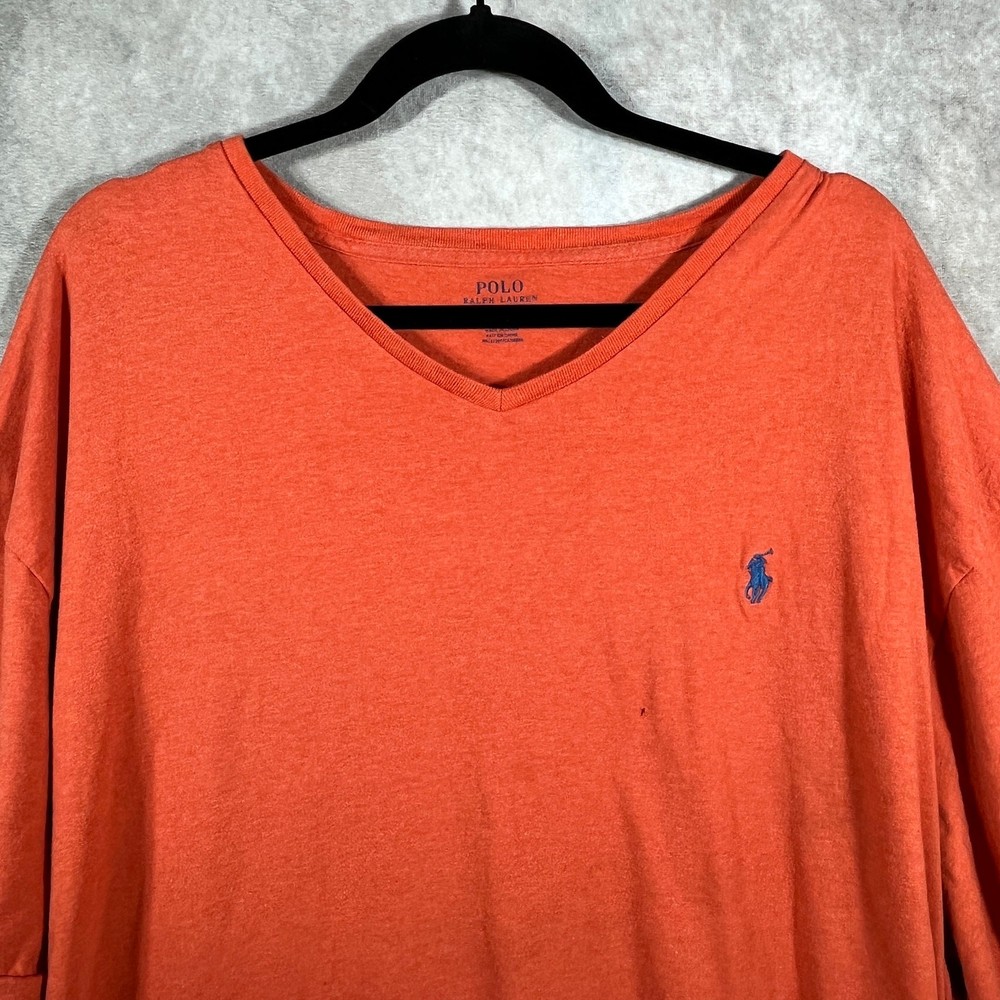 Polo Ralph Lauren Shirt Mens Size 2XB Orange Short Sleeve V-Neck Casual Cotton