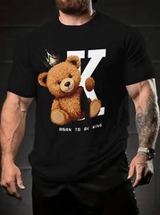 2024 Summer Trendy Men’s T-shirt – Cool Bear Pattern, Soft Polyester Fiber, Roun