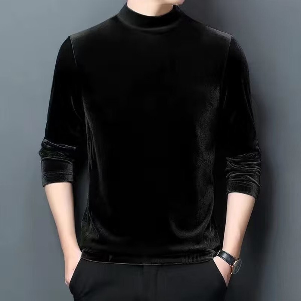 Mens Velvet Half Turtleneck Pullover Long Sleeve Jumper Blouse Tops Warm T-Shirt