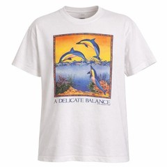 Vtg 90s Save the Dolphins Graphic T-Shirt L Cotton Made USA Activist TreeHugger