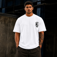 Oversized Skull Graphic Print Cotton T-Shirt Men’s Streetwear Gym Workout Sport
