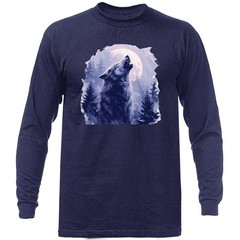 Howling Wolf Moonlight Wilderness Outdoor Wildlife Nature Long Sleeve Shirt