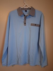 New Men Light Blue Long M Sleeve Shirt Contrast Collar Polyester Trim Casual
