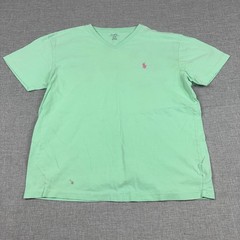 Polo Ralph Lauren Shirt Mens M Green V Neck Logo Tee Tagless Cotton Jersey