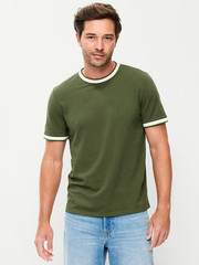 OLD NAVY Men’s Crew Neck Trim Ringer Pique T-Shirt Tee NWT, Many colors & Sizes