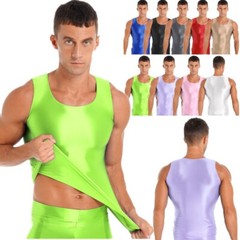 Men Satin Silky Tank Top Vest Running Workout Muscle Tee Shirts Undershirt Tops