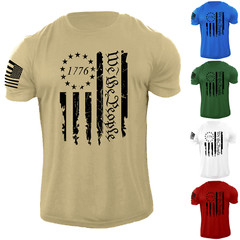 New Men’s USA 1776 Distressed American Flag T Shirt Patriotic 100% Cotton Tee