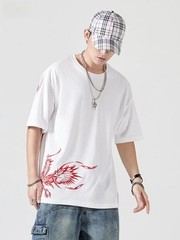 Men’s Premium Phoenix Embroidery Cotton T-Shirt Slim Fit Short Sleeve Tee