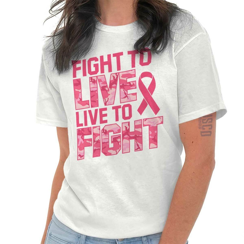 Fight to Live Live to Fight Breast Cancer Womens Graphic Crewneck T Shirt Tee