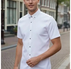 Men’s Slim Fit Solid Color Short Sleeve Business Casual Shirt Button down Wrinkl